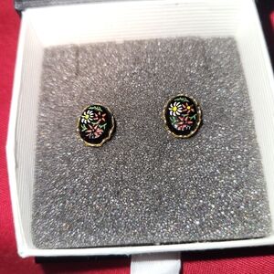 Women's Goldtone Black Floral Stud Earrings